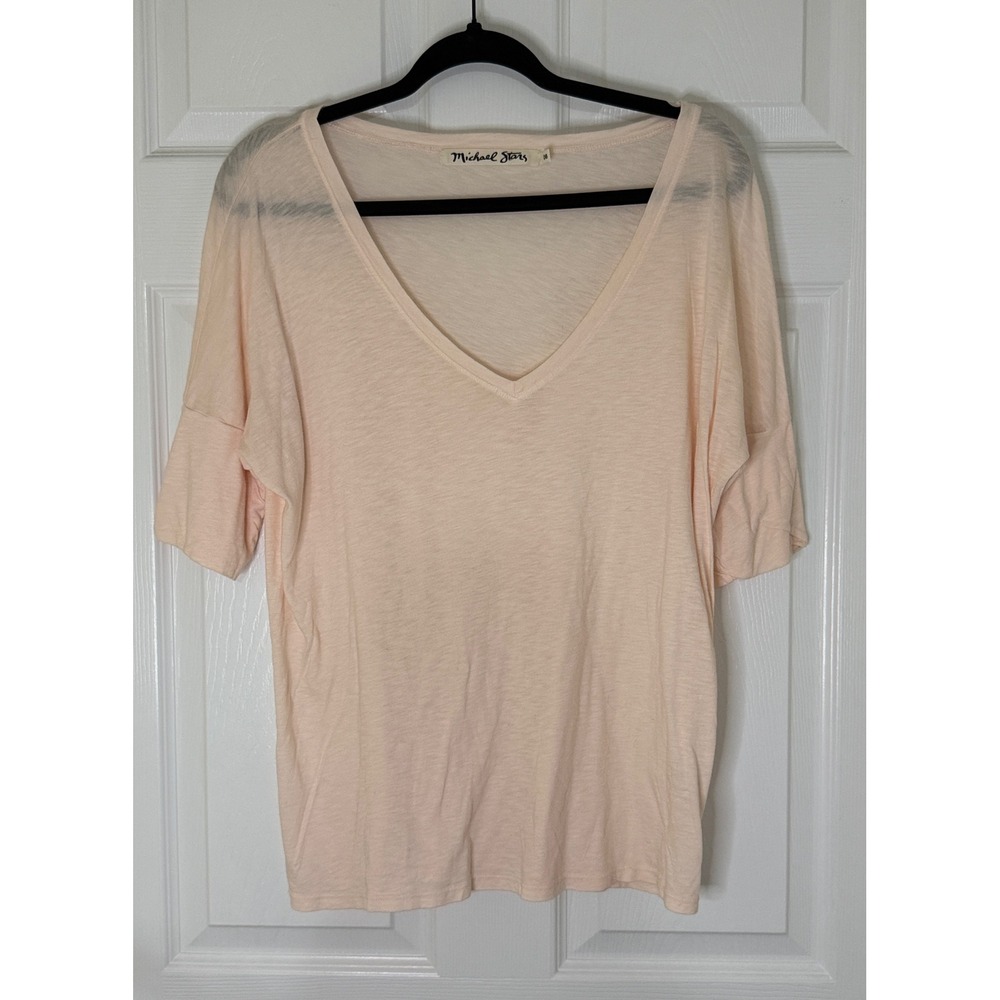 Michael Stars V-Neck Tee Women OS Peach Supima MicroModal Dolman Soft Girl